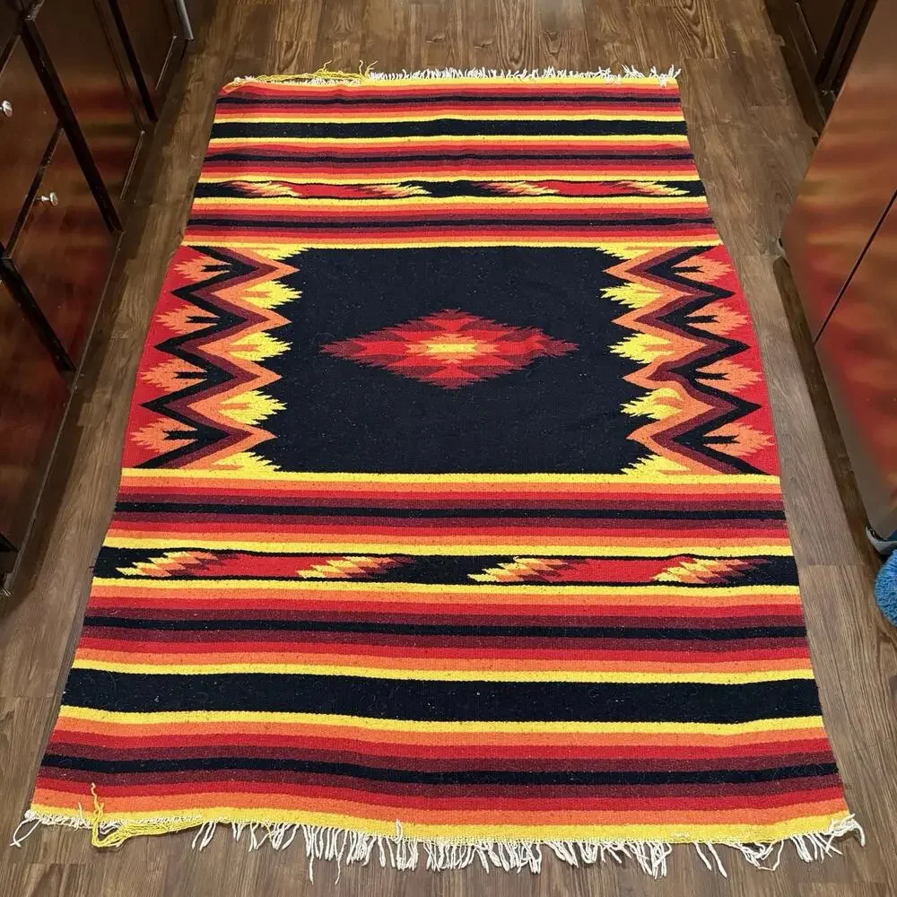 Vintage 70s/80s RARE Handmade Wool Rug Colorful‎ Kilim Aztec Southwestern 88x60